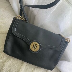TOMMY HILFIGER Black Gold Crossbody Bag Shoulder Purse DKNY Bag Strap